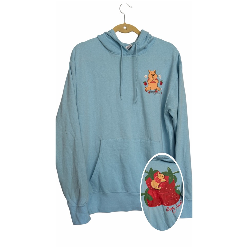 Disney Winnie the Pooh Berry Sweet Strawberry Hoodie Light Blue Medium